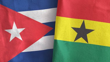 Gana ve Küba iki bayraklı tekstil kumaşı 3D.