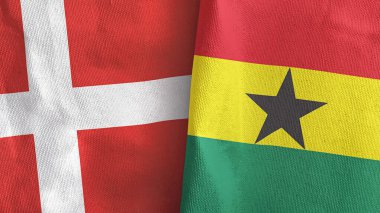 Gana ve Danimarka iki bayraklı tekstil kumaşı 3D.