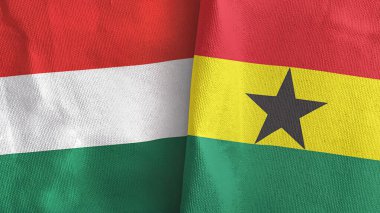 Gana ve Macaristan iki bayraklı tekstil kumaşı 3D.