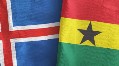 Gana ve İzlanda iki bayraklı tekstil kumaşı.