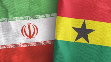 Gana ve İran iki bayraklı tekstil kumaşı 3D.