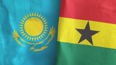 Gana ve Kazakistan iki bayraklı tekstil kumaşı.