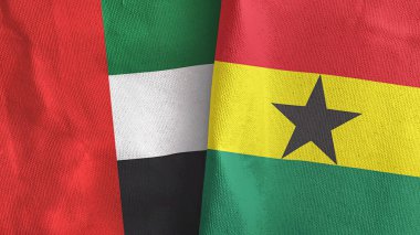 Gana ve Birleşik Arap Emirlikleri iki bayraklı tekstil kumaşı.