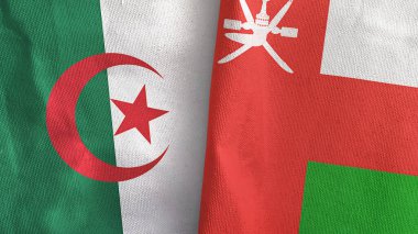Umman ve Cezayir iki bayrak tekstil kumaşı 3D