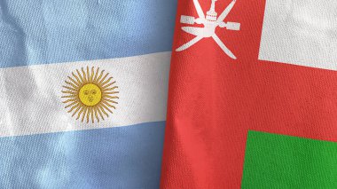 Umman ve Arjantin 'in iki bayrağı tekstil kumaşı 3D.