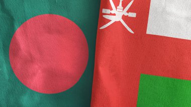 Umman ve Bangladeş iki bayraklı tekstil kumaşı.