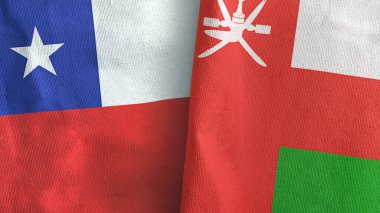 Umman ve Şili 'nin iki bayrağı tekstil kumaşı 3D.