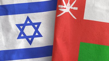 Umman ve İsrail 'in iki bayrağı tekstil kumaşı 3D.