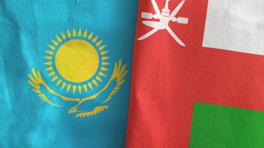 Umman ve Kazakistan iki bayraklı tekstil kumaşı.