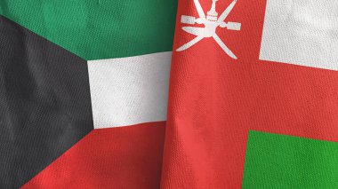 Umman ve Kuveyt 'in iki bayrağı tekstil kumaşı 3D.