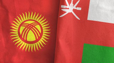 Umman ve Kırgızistan iki bayraklı tekstil kumaşı.