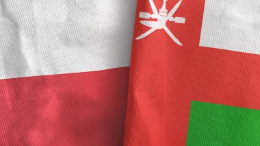 Umman ve Polonya 'nın iki bayrağı tekstil kumaşı 3D.