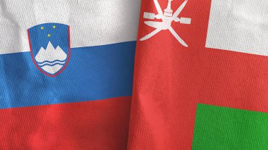 Umman ve Slovenya iki bayraklı tekstil kumaşı 3D rendeleme