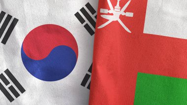Umman ve Güney Kore 'de iki bayraklı kumaş 3D.
