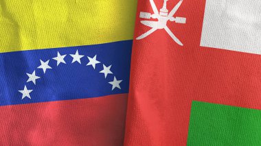 Umman ve Venezuela 'nın iki bayrağı tekstil kumaşı 3D.