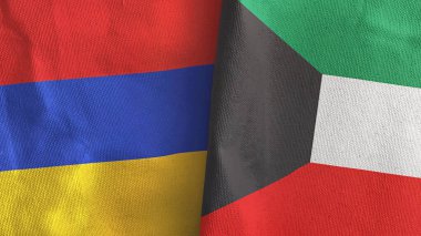Kuveyt ve Ermenistan iki bayraklı tekstil kumaşı 3D