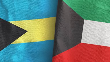 Kuveyt ve Bahamalar iki bayrak tekstil kumaşı 3D.