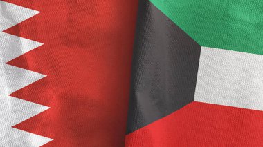 Kuveyt ve Bahreyn iki bayraklı tekstil kumaşı 3D