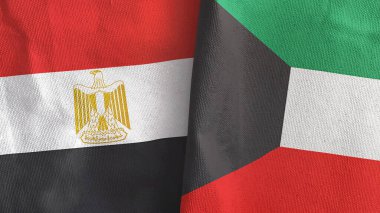 Kuveyt ve Mısır iki bayraklı kumaş 3D görüntüleme
