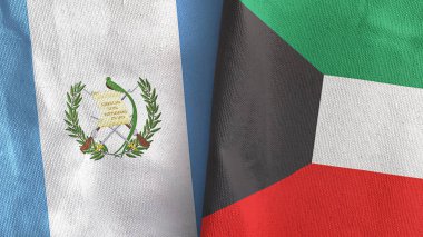 Kuveyt ve Guatemala iki bayraklı tekstil kumaşı 3D.