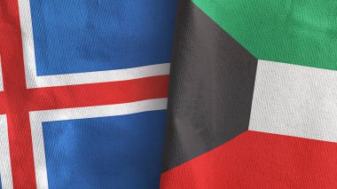 Kuveyt ve İzlanda 'da iki bayraklı tekstil kumaşı 3D.