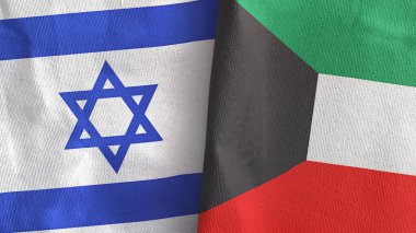 Kuveyt ve İsrail 'in iki bayrağı tekstil kumaşı 3D.