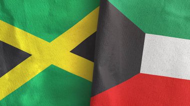 Kuveyt ve Jamaika iki bayraklı tekstil kumaşı 3D