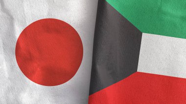 Kuveyt ve Japonya iki bayrak tekstil kumaşı 3D görüntüleme