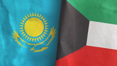Kuveyt ve Kazakistan iki bayraklı tekstil kumaşı 3D.