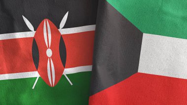 Kuveyt ve Kenya iki bayrak tekstil kumaşı 3D görüntüleme