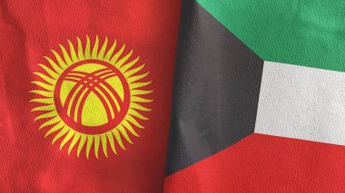 Kuveyt ve Kırgızistan iki bayraklı tekstil kumaşı 3D.