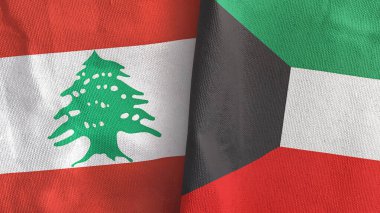 Kuveyt ve Lübnan iki bayraklı tekstil kumaşı 3D
