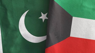Kuveyt ve Pakistan iki bayrak tekstil kumaşı 3D görüntüleme