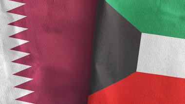 Kuveyt ve Katar iki bayrak tekstil kumaşı 3D görüntüleme