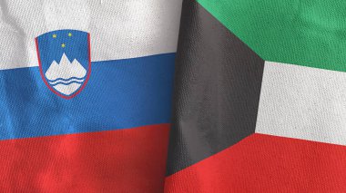 Kuveyt ve Slovenya iki bayrak tekstil kumaşı 3D rendeleme