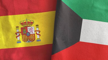 Kuveyt ve İspanya iki bayraklı tekstil kumaşı 3D.