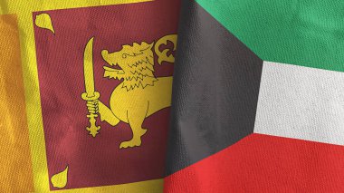 Kuveyt ve Sri Lanka iki bayraklı tekstil kumaşı 3D.