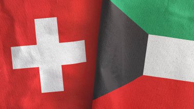 Kuveyt ve İsviçre iki bayraklı tekstil kumaşı 3D.