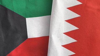 Bahreyn ve Kuveyt iki bayraklı tekstil kumaşı 3D