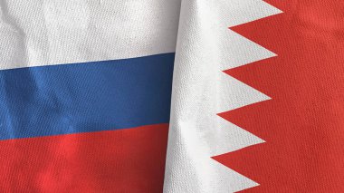 Bahreyn ve Rusya 'nın iki bayrağı tekstil kumaşı 3D.
