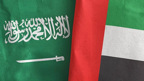 Birleşik Arap Emirlikleri ve Suudi Arabistan 'da iki bayraklı tekstil kumaşı 3D