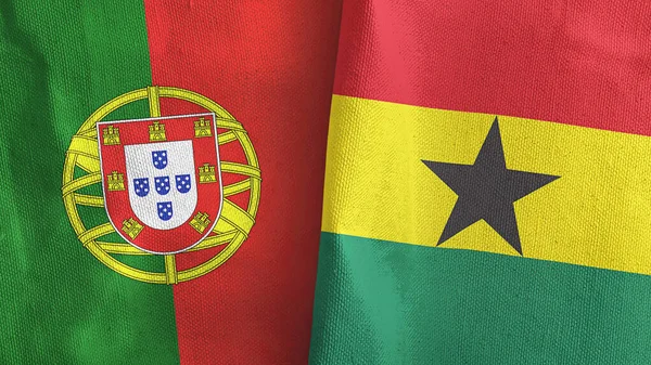 Ghana y Portugal dos banderas de tela textil 3D renderizado — Foto de Stock