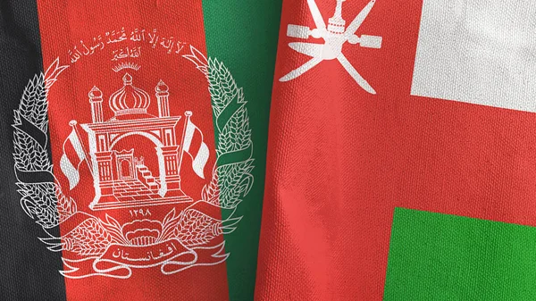 Omán y Afganistán dos banderas de tela textil representación 3D — Foto de Stock
