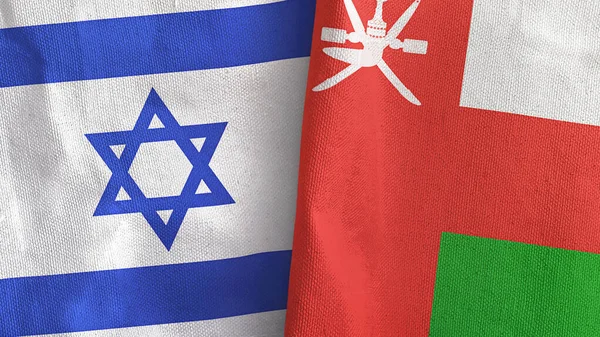 Umman ve İsrail 'in iki bayrağı tekstil kumaşı 3D.