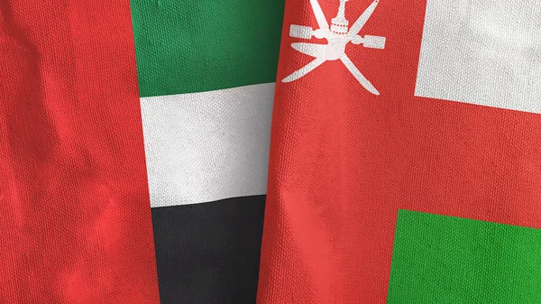 Umman ve Birleşik Arap Emirlikleri iki bayrak tekstil kumaşı 3D.