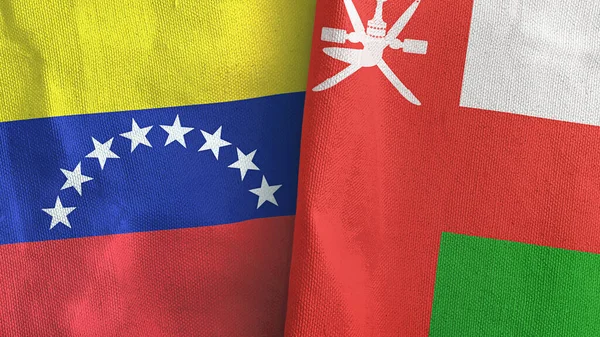 Umman ve Venezuela 'nın iki bayrağı tekstil kumaşı 3D.