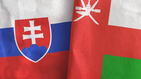 Oman i Słowacja dwie flagi tkaniny tekstylne 3D renderowania — Zdjęcie stockowe