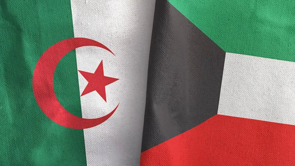 Kuveyt ve Cezayir iki bayraklı tekstil kumaşı 3D