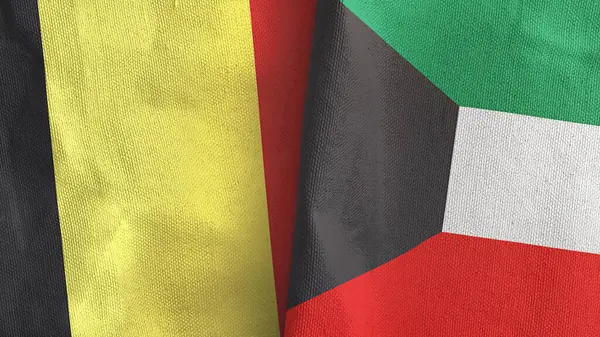 Kuwait e Belgio due bandiere tessuto 3D rendering — Foto Stock