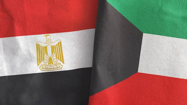 Kuveyt ve Mısır iki bayraklı kumaş 3D görüntüleme